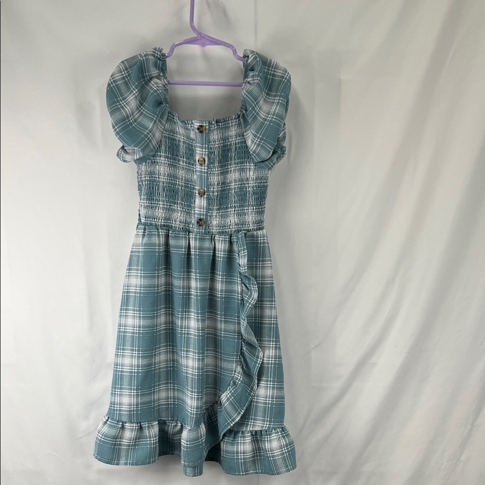 Wonder Nation - Girls Dress - Size 7/8 - Medium - Green Teal - Plaid - Smock